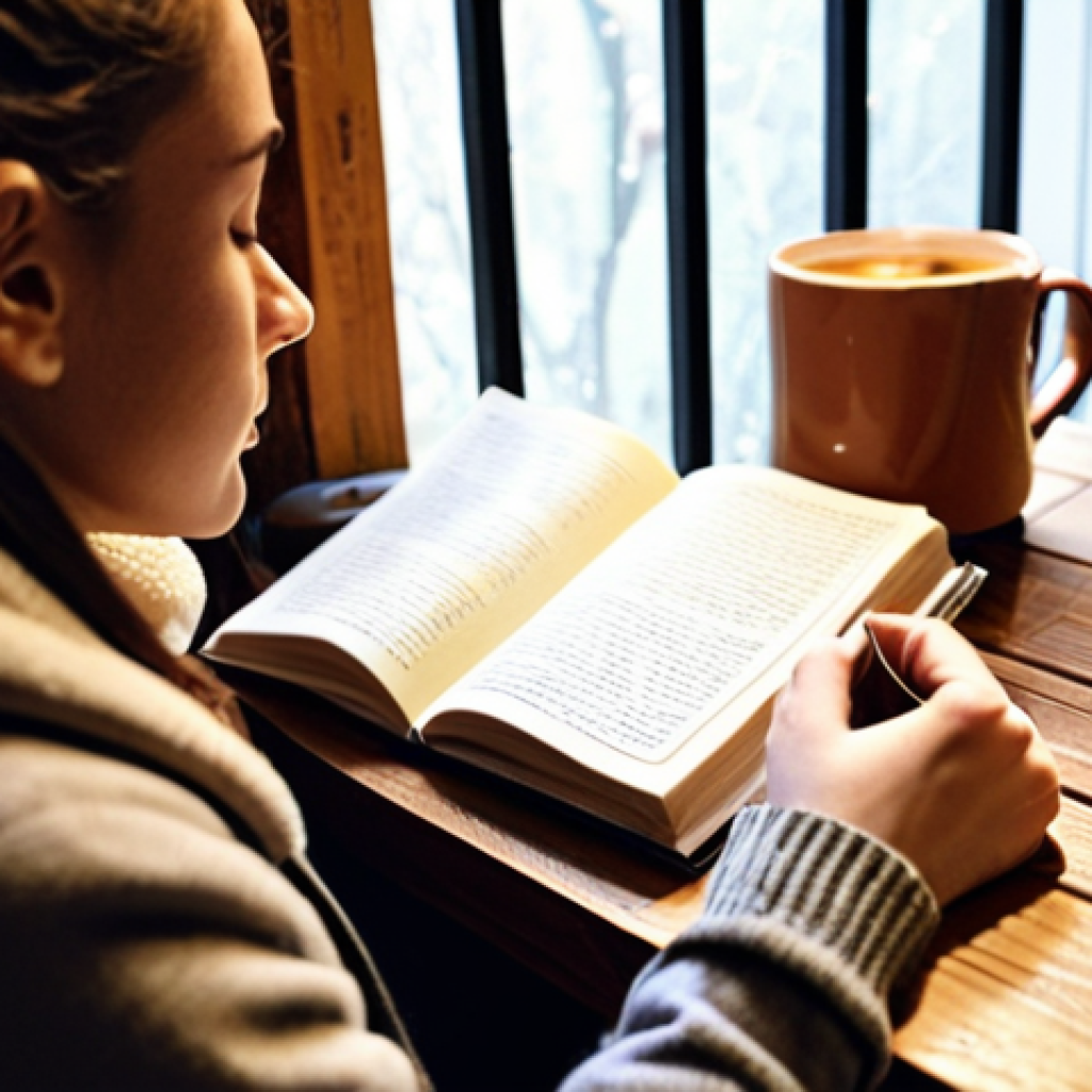 ** A person writing in a journal in a cozy, well-lit room. Bookshelves are in the background, and a cup of coffee sits nearby. The atmosphere is calm and reflective. Keywords: self-reflection, journaling, personal growth, cozy, learning.

**